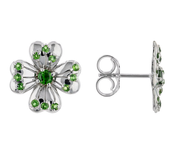 four leaf clover stud earrings in rhodium over sterling silver