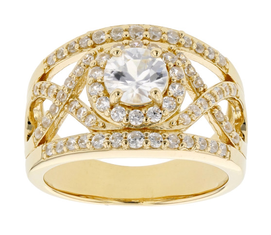 white zircon band ring in 18k yellow gold over sterling silver