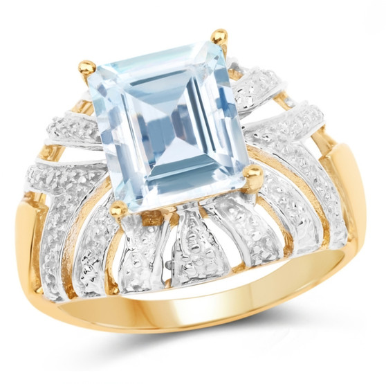 aquamarine two-tone ring in 14k yellow gold and rhodium over sterling silver