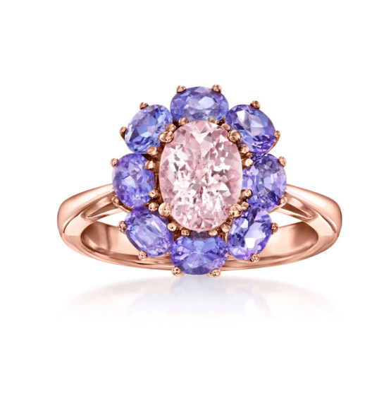 morgante and tanzanite halo cluster ring in 14k rose gold