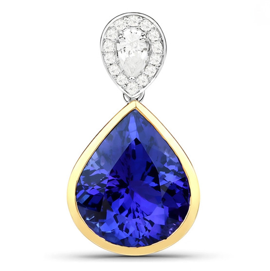 tanzanite and diamond pear pendant necklace in two-tone 18k yellow and white gold