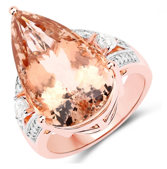 front view of morganite and diamond ring in solid 14k rose gold
