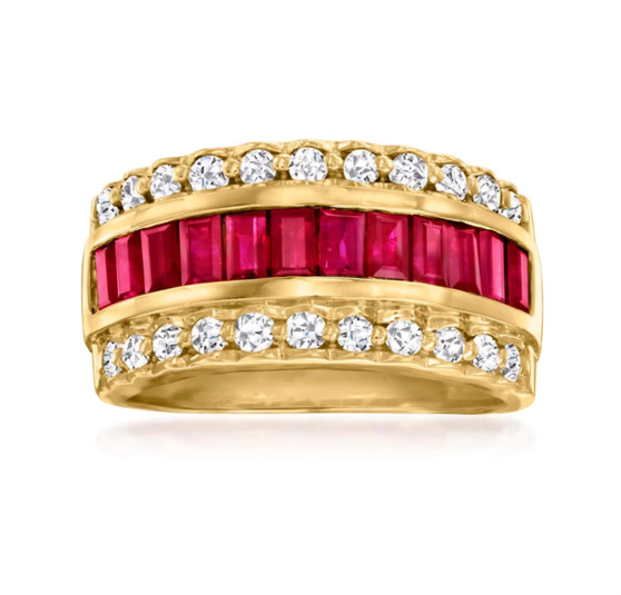 ruby and diamond band ring in 14k yellow gold