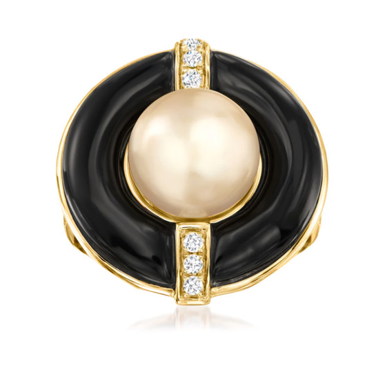 golden south sea pearl black onyx and diamond ring in 14k yellow gold