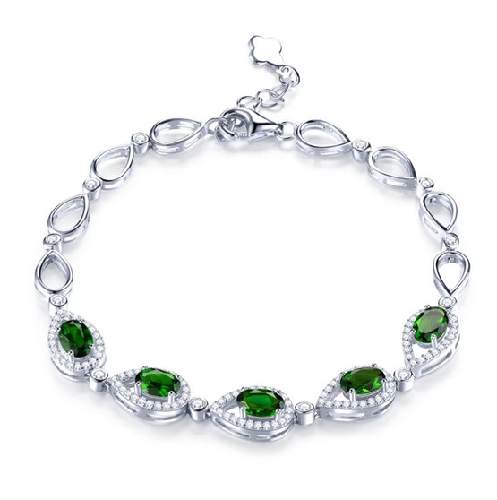 chrome diopside and white zircon bracelet in rhodium over sterling silver