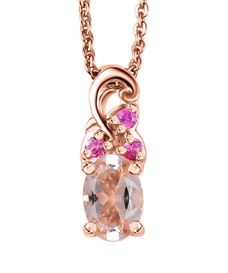 morganite and pink sapphire pendant necklace in 18k rose gold over sterling silver