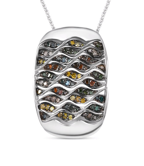 multi color diamond cluster pendant necklace in rhodium over sterling silver