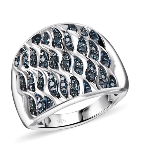 blue diamond cluster ring in rhodium over sterling silver