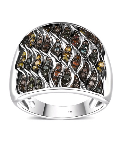multi color diamond cluster band ring in rhodium over sterling silver