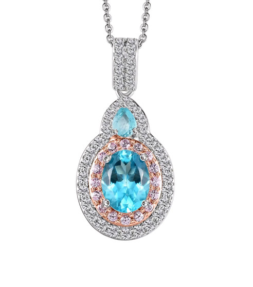 blue apatite pink sapphire and zircon pendant necklace in 18k rose gold and rhodium over sterling silver