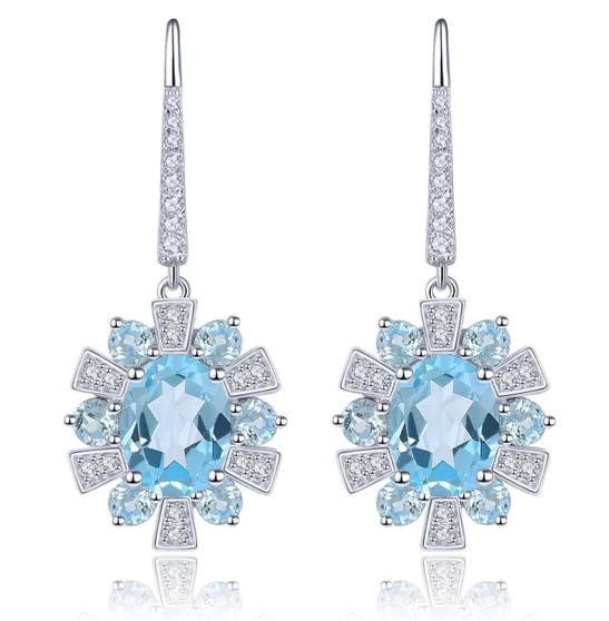 natural gemstone halo earrings in rhodium over sterling silver
