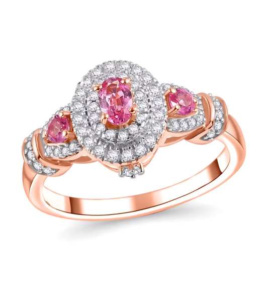 mahenge pink spinel and white zircon ring in 18k rose gold over sterling silver
