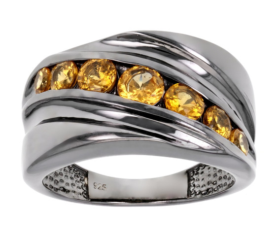 spessartine garnet gents ring in black rhodium over sterling silver