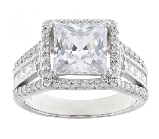 white cubic zirconia ring in rhodium over sterling silver