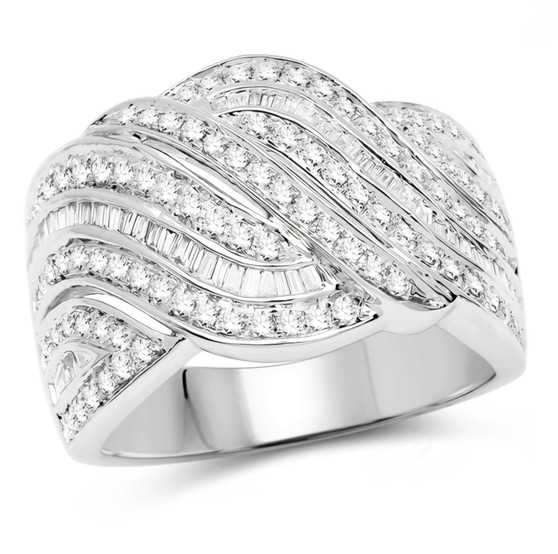 diamond wavy cluster ring in solid 14k white gold
