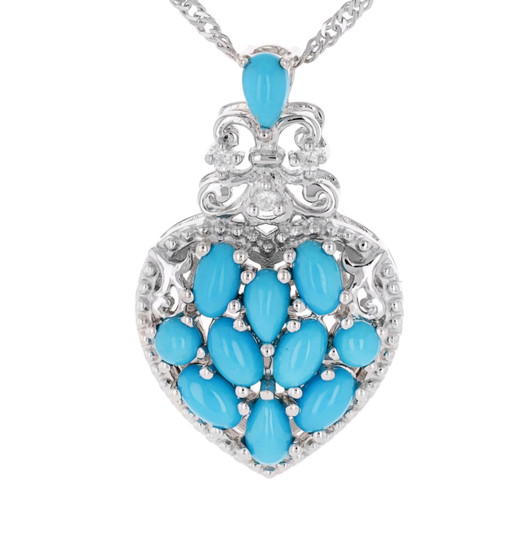turquoise and zircon cluster pendant necklace in rhodium over sterling silver