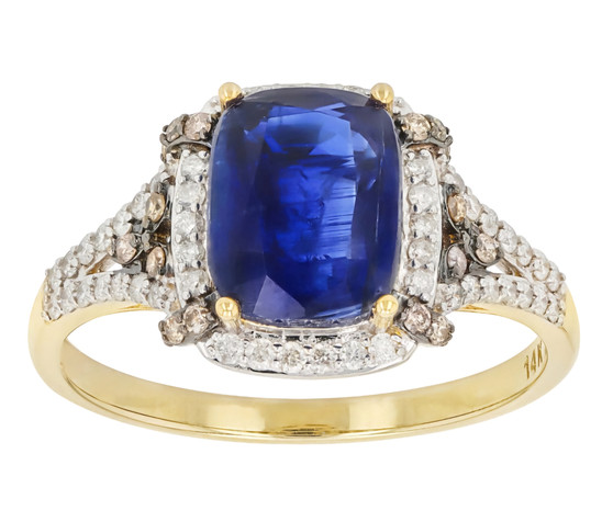 kyanite brown and white diamond ring in 14k yellow gold