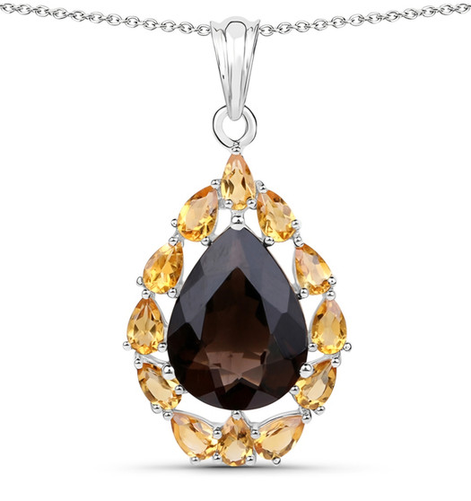Smoky-quartz-citrine-pear-halo-sterling-silver-pendant-necklace-stock-GGE927