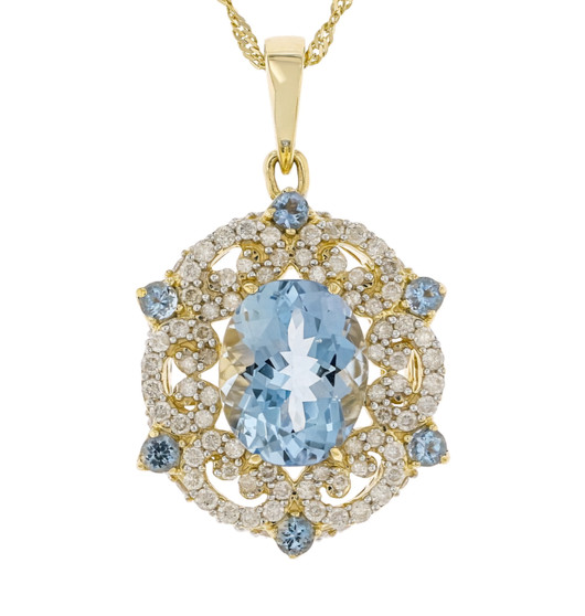 aquamarine and diamond pendant necklace in 14k yellow gold