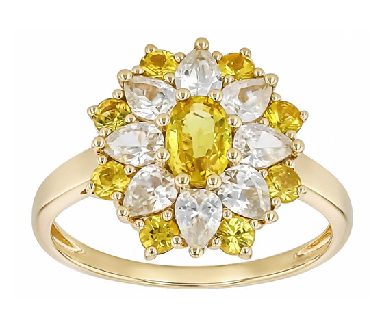yellow sapphire and zircon cluster ring in 10k yellow gold