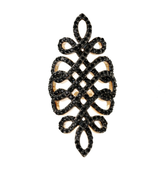 black spinel openwork cluster ring in 18k yellow gold over sterling silver