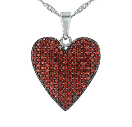 heart garnet cluster pendant necklace in rhodium over sterling silver