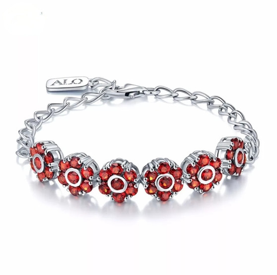 garnet bracelet in rhodium over sterling silver
