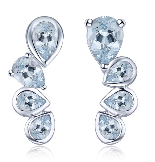 aquamarine drop earrings in rhodium over sterling silver