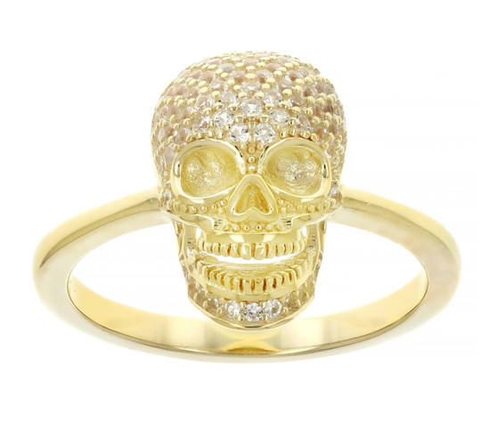 laboratory created white sapphire ring in 18k yellow gold over sterling silver