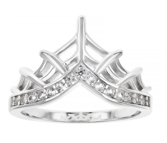 spider web lab white sapphire chevron stackable ring in rhodium over sterling silver