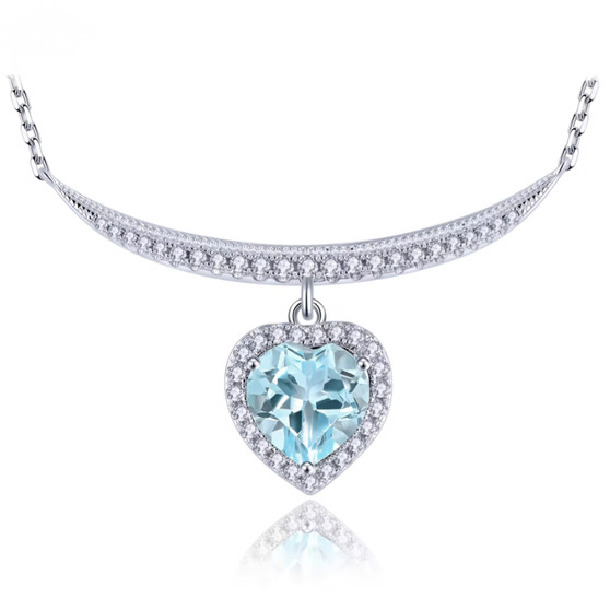 heart sky blue topaz and white zircon necklace in rhodium over sterling silver