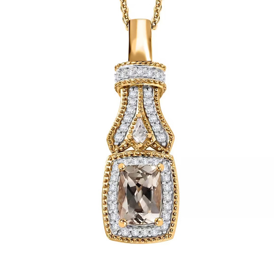 turkizite and white zircon halo pendant necklace in 18k yellow gold over sterling silver