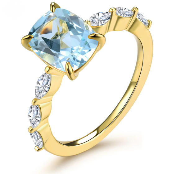 sky blue topaz and white zircon ring in 18k yellow gold over sterling silver