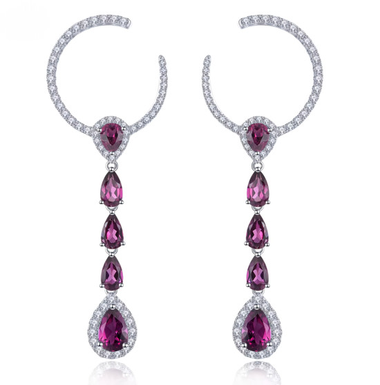 rhodolite garnet and white zircon earrings in rhodium over sterling silver