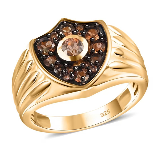 andalusite shield mens ring in 18k yellow gold over sterling silver