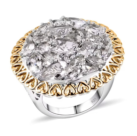 petalite cluster ring in two-tone 18k yellow gold and rhodium over sterling silver