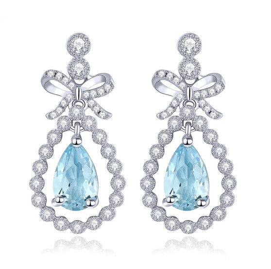 aquamarine and white zircon earrings in rhodium over sterling silver