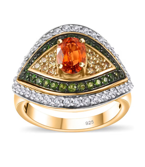 spessartine garnet multi gemstone eye ring in 18k yellow gold over sterling silver