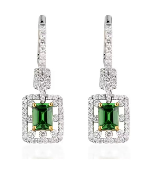 tsavorite garnet and diamond halo earrings in 950 platinum