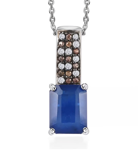 blue spinel brown zircon and white zircon pendant necklace in black and white rhodium over sterling silver