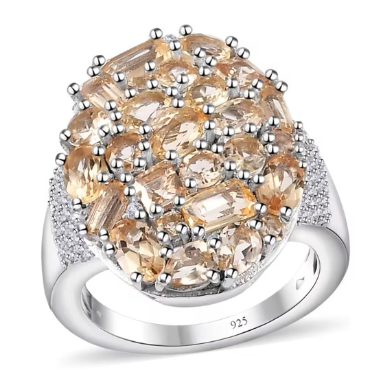 imperial topaz and white zircon cluster ring in rhodium over sterling silver