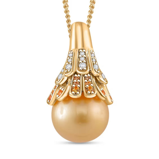 golden south sea pearl yellow sapphire and zircon pendant necklace in 18k yellow gold over sterling silver