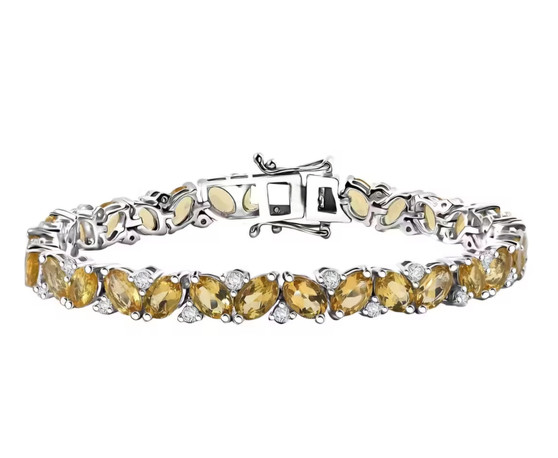 heliodor and moissanite tennis bracelet in rhodium over sterling silver