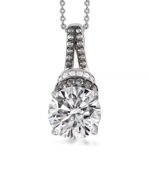 moissanite and green sapphire pendant necklace in rhodium over sterling silver