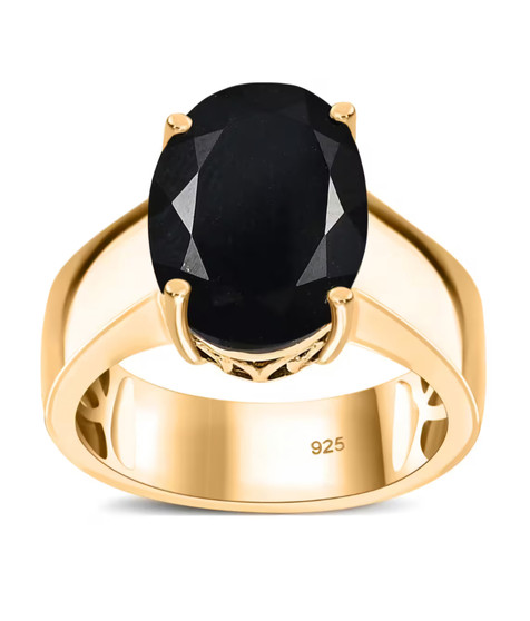 oval black jade solitaire ring in 18k yellow gold over sterling silver