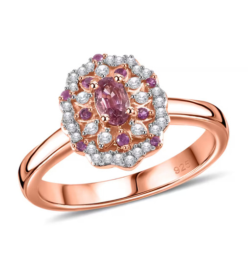 mahenge pink spinel pink sapphire and white zircon ring in 18k rose gold over sterling silver