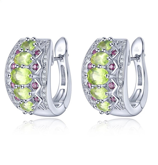 peridot rhodolite garnet and white zircon earrings in rhodium over sterling silver