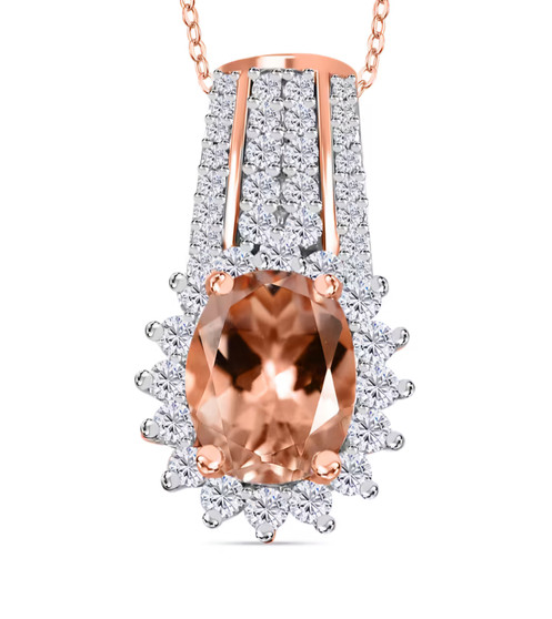 morganite and moissanite pendant necklace in 18k rose gold over sterling silver