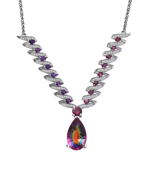 quartz doublet rhodolite garnet amethyst and zircon necklace in rhodium over sterling silver