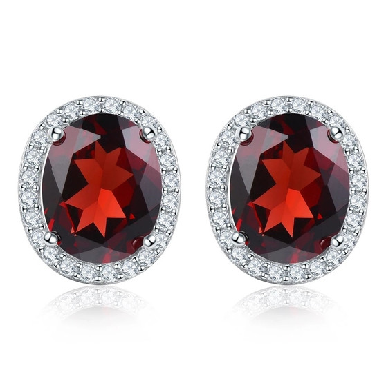 10x8mm oval natural gemstone halo studs in rhodium over sterling silver